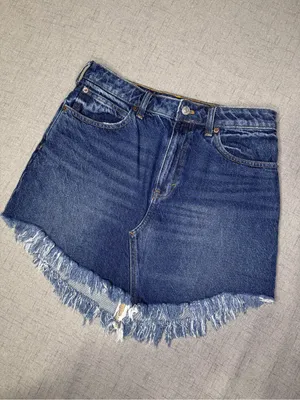 Free People Bailey Denim Mini Skirt Frayed Mountain Blue Size 28 thumbnail 7
