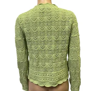 Mango MNG Open Work Knit Scalloped V neck Cardigan Long Sleeve Green Womens S thumbnail 4