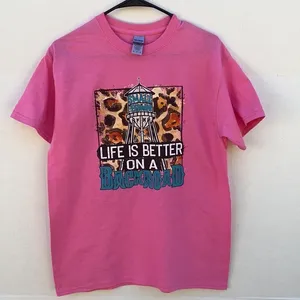 Gildan Womens medium pink short sleeve “Life is better on a backroads” tee thumbnail 1