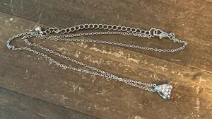 Silver tone pave triangle pendant necklace thumbnail 5