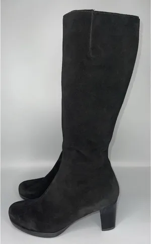 Vtg La Canadienne Tall Suede Heeled Boots Womens 9.5 Black Zip Classy Elegant Core thumbnail 2