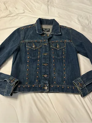 Polo Jeans Co. by Ralph Lauren Dark Blue Vintage Studded Denim Jacket - Size M thumbnail 3