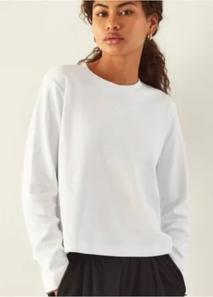 ADAY All Day Long Sleeve White Crew Neck Shirt Organic Cotton Size M thumbnail 1