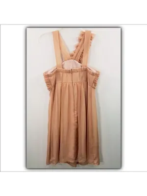 Mystic frilly ruffle trim shoulder sheer peach overlay cocktail dress size large thumbnail 5