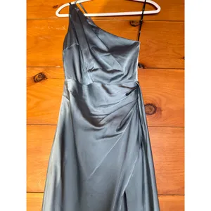 Lulus Signature Elegance Slate Blue Satin One-Shoulder Maxi Dress Holiday XSmall thumbnail 5