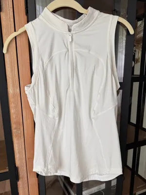 Lululemon tennis tank top Front Zipper up Mock high Neck performance White polo thumbnail 2
