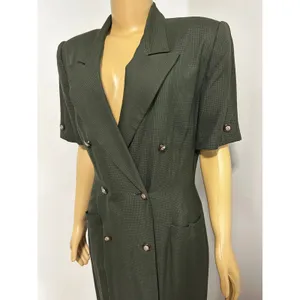 Kasper for ASL Vintage Olive Green Houndstooth Double Breasted Coat Dress 12 thumbnail 2