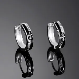 925 Silver Plated Knight Cross Hoop Earrings for Men Women,Punk Hip Hop Earrings thumbnail 1