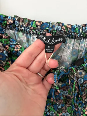 For Love And Lemons Alisa Blue Green Floral Sweetheart Long Sleeve Crop Top NWT thumbnail 5