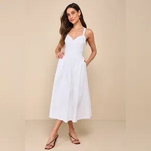 NEW Lulus Strolling Sicily White Pleated Backless Midi Dress With Pockets Sz XL thumbnail 8