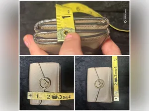 Fendi Tortora Gray Leather F Is Fendi Micro Trifold Wallet Chain Card Case Italy thumbnail 10
