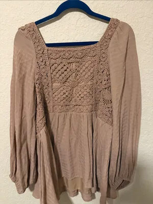 Altar'd State Mauve-Taupe Crochet Square-Neck Peasant Top thumbnail 4