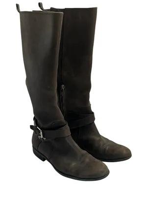 Enzo‎ Angiolini Brown Leather Tall Riding Boots Buckle Strap Size 7.5M thumbnail 1