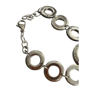 Silver Tone Circle Link Bracelet Rhinestone Crown Charm Pendant Cross Crown Adj thumbnail 3