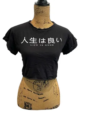 Local Lab “Life Is Good” Women’s Black Graphic Crop Top thumbnail 1