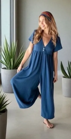 Natural Life Blue Avery Wide Leg Linen Blend Jumpsuit Sz.XS/S thumbnail 1
