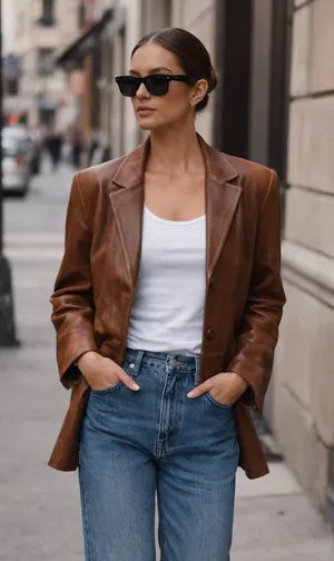 Jones New York Brown Leather Blazer Jacket Vintage Distressed Small thumbnail 1