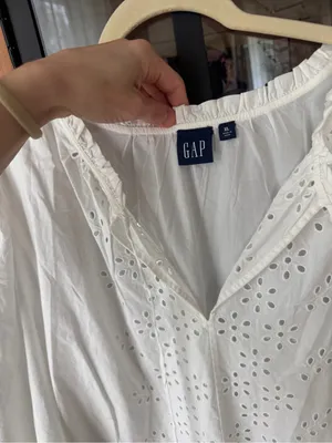 GAP eyelet embroidered long sleeve dress tie front cotton tiered ruffle hem thumbnail 2