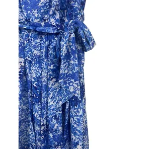 Lauren Ralph Lauren Blue Floral Sheer Lined Tie Waist Pleated Sleeveless Dress 2 thumbnail 3