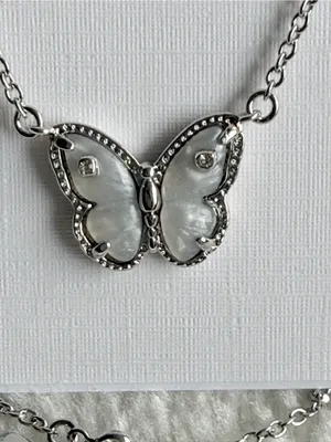 New Kendra Scott Cailey Butterfly Pendant Necklace Rhod / Ivory thumbnail 3
