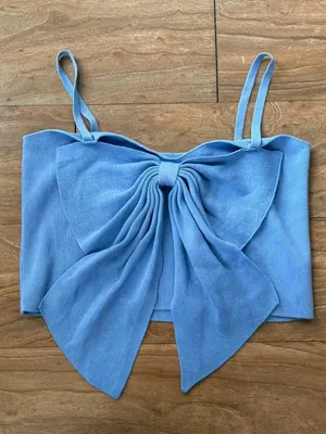 Blue Bow-Front Knit Crop Top - Women thumbnail 1