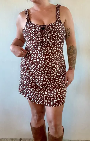 Cotton Candy LA Brown Leopard Print Mini Dress Medium Ruffle Strap thumbnail 1