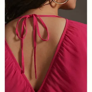 NEW Anthropologie Flowy Hot Pink Mini Dress Summer Cut Out Babydoll Empire thumbnail 4