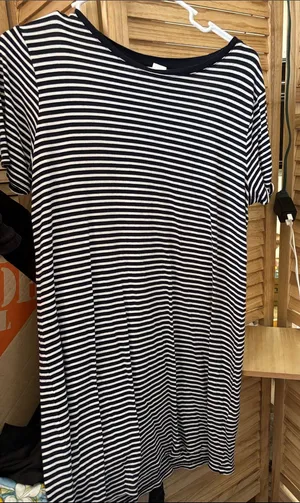 H&M Navy and White Striped Tee Dress Medium thumbnail 1
