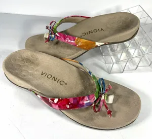 Vionic Women’s Floral Thong Sandals Multicolor/Beige Slip On US 7 EU 38 thumbnail 1