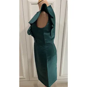 Zara Women's Hunter Green Satin Sheath Dress Size Medium Ruffle Cocktail Holiday thumbnail 6