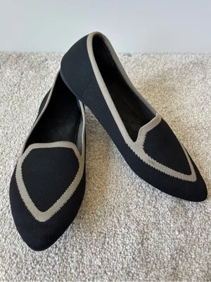 Birdies Blackbird Black Tan Slide On Flats Knit Comfort Preppy Pointed Toe thumbnail 2