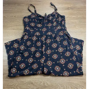 Torrid Jumpsuit Womens XL Black Batik Sun Tie Front Culotte Rayon Boho Festival thumbnail 3