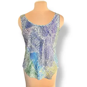 Jams World Hibiki Tank Top Large Blue Green Yellow Abstract Print Rayon‎ Hawaii thumbnail 11
