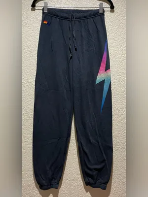 Aviator Nation Pastel Gradient Lightning Bolt Sweatpants Rainbow Pink Size S thumbnail 2
