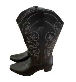 IUV Women’s Size 10 Black Leather Cowboy Cowgirl Boots Embroidered Pointy Toe thumbnail 8