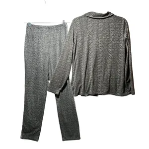 Nine West Sleepwear Gray Heathered Pajama Set S‎ Long Sleeve Button Top Pants thumbnail 9