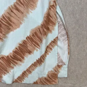Moon‎ River Brown White Brushstroke Linen Blend Midi Dress Tie Strap Cutout Med thumbnail 6