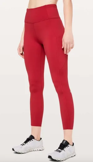 Lululemon Fast and Free 7/8 Leggings Pants Pockets Running Dark Red Womens 16 thumbnail 1