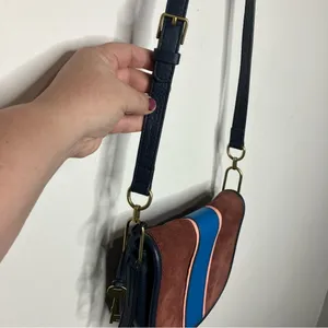 Fossil Rumi blue Cabernet striped suede leather flap crossbody‎ bag small thumbnail 5