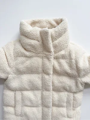 Abercrombie & Fitch Cream Sherpa High Neck Bomber Style Coat Size Small thumbnail 5