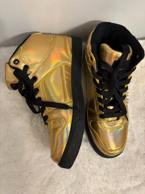 Gold and black preppy or casual sneakers Sz. 7.5 Unisex thumbnail 4