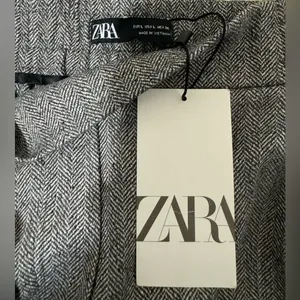 Zara Women‎ Bloggers Favorite Gray Wide Leg Herringbone Elastic Waist Pants Sz L thumbnail 12