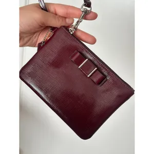 Coach Wristlet Patent Leather F52137 Maroon Burgundy Bow Small Handbag Sherry thumbnail 5