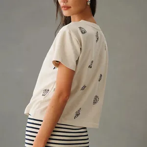 Anthropologie Maeve Embroidered Shell Short-Sleeve Sweatshirt size XS thumbnail 2