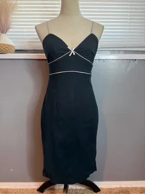 Vintage 90s Express Black Contrast Trim Bow Slip Dress Size 6 thumbnail 4