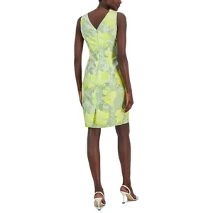 Anne Klein Women's Jacquard V-Neck Sheath Dress 10869721 Sprout Multi Yellow 2 thumbnail 6