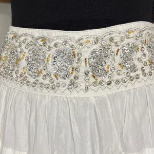 BCBGMaxAzria Vintage Y2K White Tiered Boho Midi Skirt Beaded Sequin Size Small thumbnail 2
