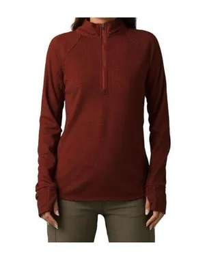 NWT New Womens S Prana Waffle Knit Wool Top Rhubarb Red Orange 1/2 Zip Thumbhole thumbnail 1