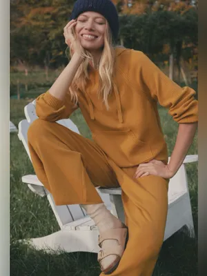 Anthropologie Daily Practice Racing Hoodie Maize Yellow Knit Sweater M thumbnail 1