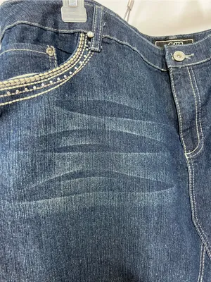 Vintage Cato Woman Blue Denim Jean western skirt studded rhinestone pockets 22w thumbnail 12